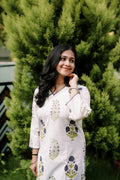 Your new favorite office-wear is here. There is a certain calmness to this grey and white ensemble. The straight-fit kurta paired with deep slate-grey pants offers a sleek, elongated silhouette that works for every body type. Pure cotton comfort at a very real price of ₹1299.