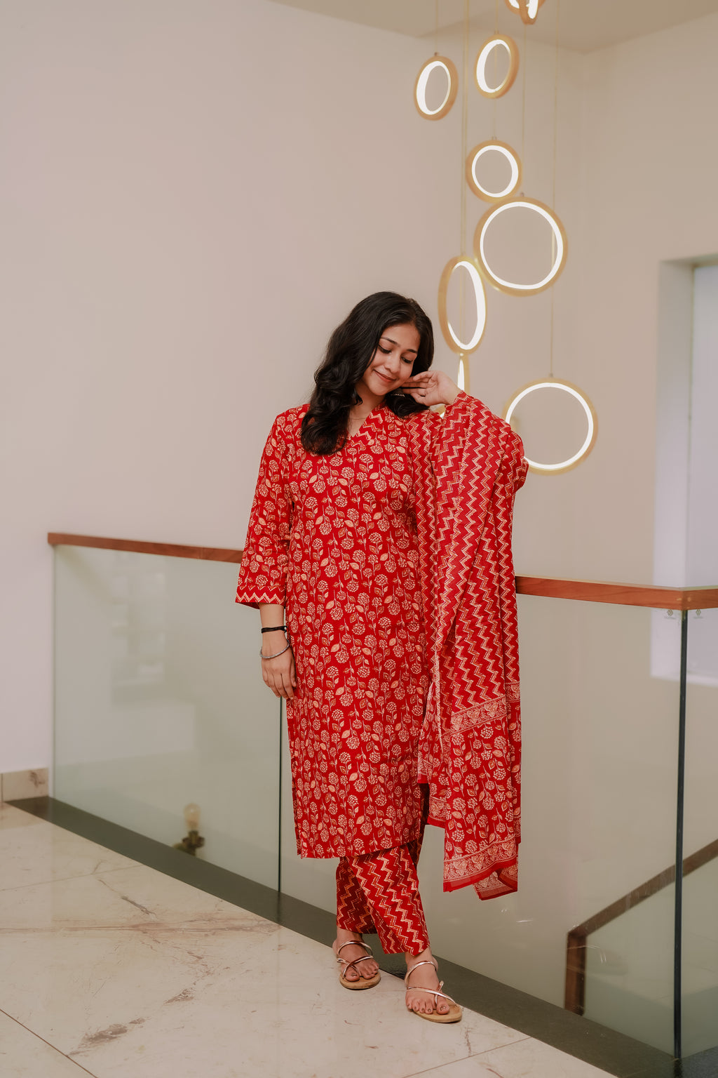 There’s no such thing as too much red. ❤️ Part of our Vermillion Vibe collection, this 3-piece set is all about effortless celebration. We’ve paired a delicate floral-printed kurta with geometric-patterned pants and a matching dupatta to give you a complete, curated look. It’s vibrant, it’s breathable, and it’s designed to make you glow.
